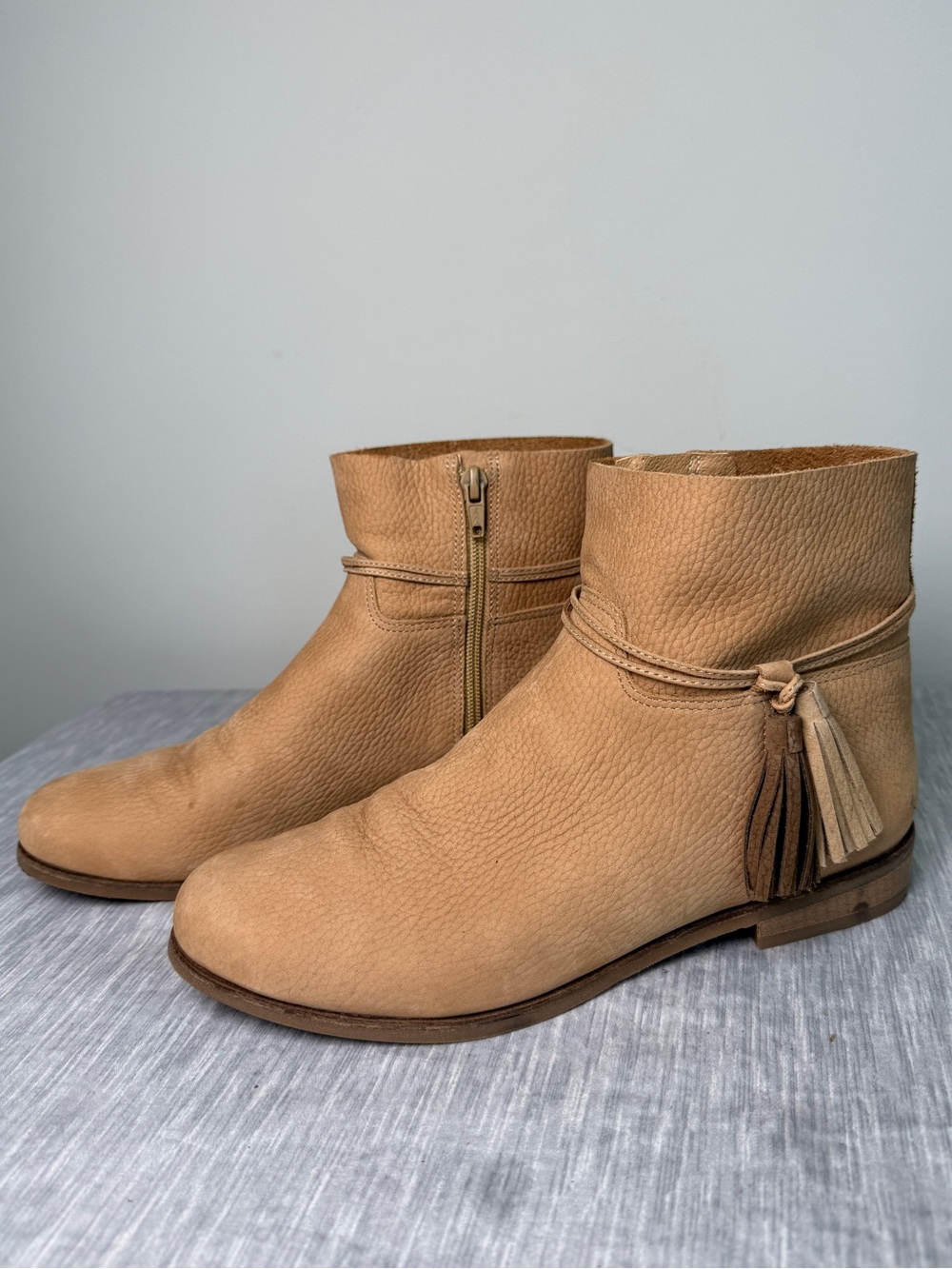 Lucky Brand Gloriana Leather Ankle Boots Tan Tassel Sz 8
